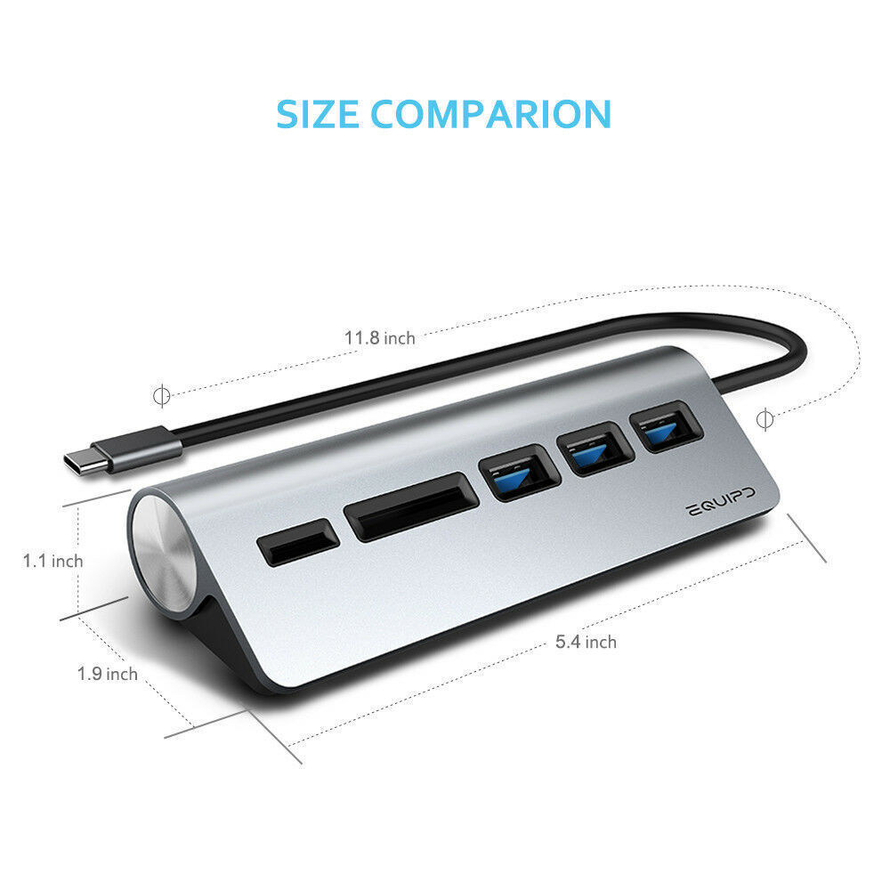 Aluminum USB-C Hub Adapter with 3 USB 3.0 Ports and SD/TF Card Reader