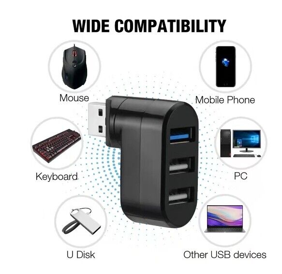 3 Port USB 3.0 Hub Splitter - Boost Connectivity for Multiple Devices