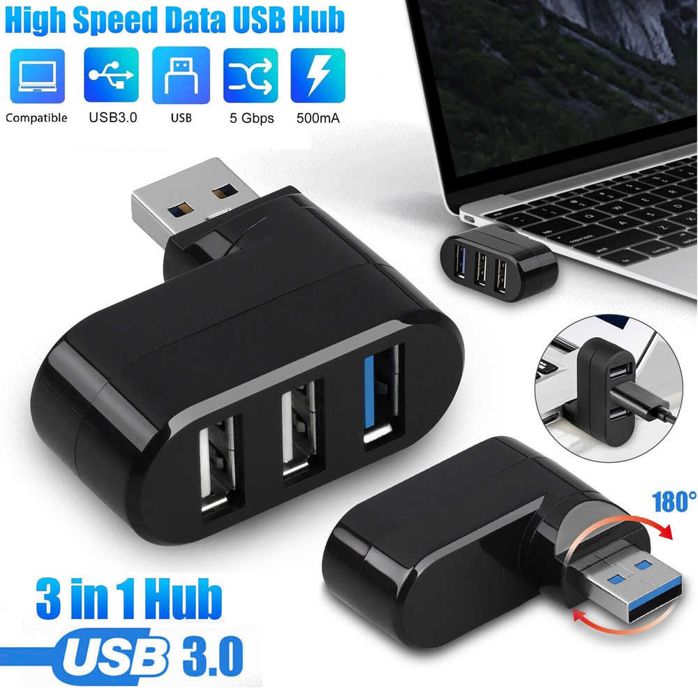 3-Port USB 3.0 Hub Splitter for Enhanced Connectivity