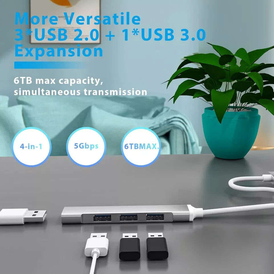 4-Port USB 3.0 Hub for Enhanced Laptop Connectivity