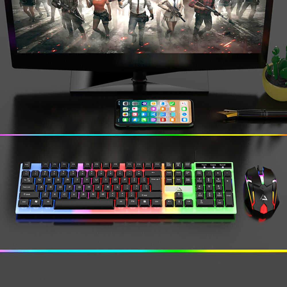 Premium RGB LED Rainbow Backlit Mechanical Gaming Keyboard and Mouse Combo