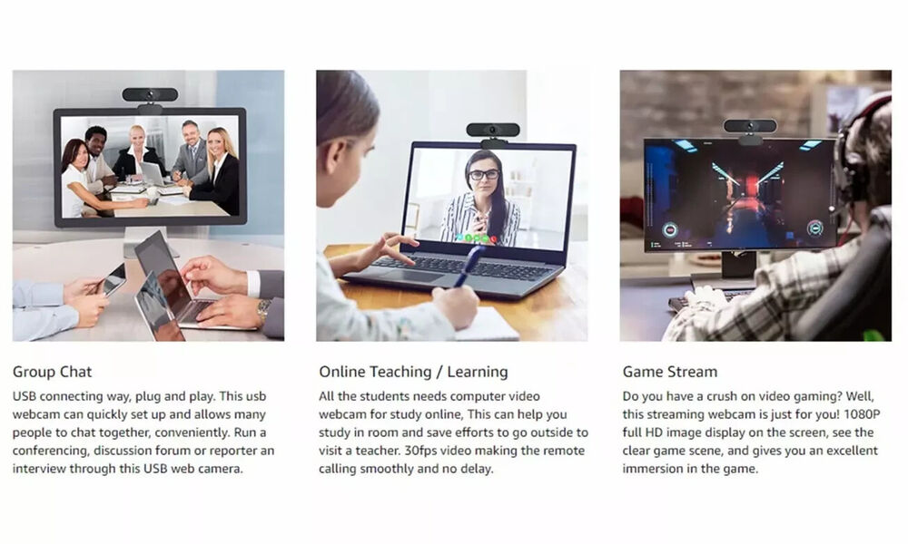 1080P Full HD USB Webcam with Built-in Mic for Clear Video Communication