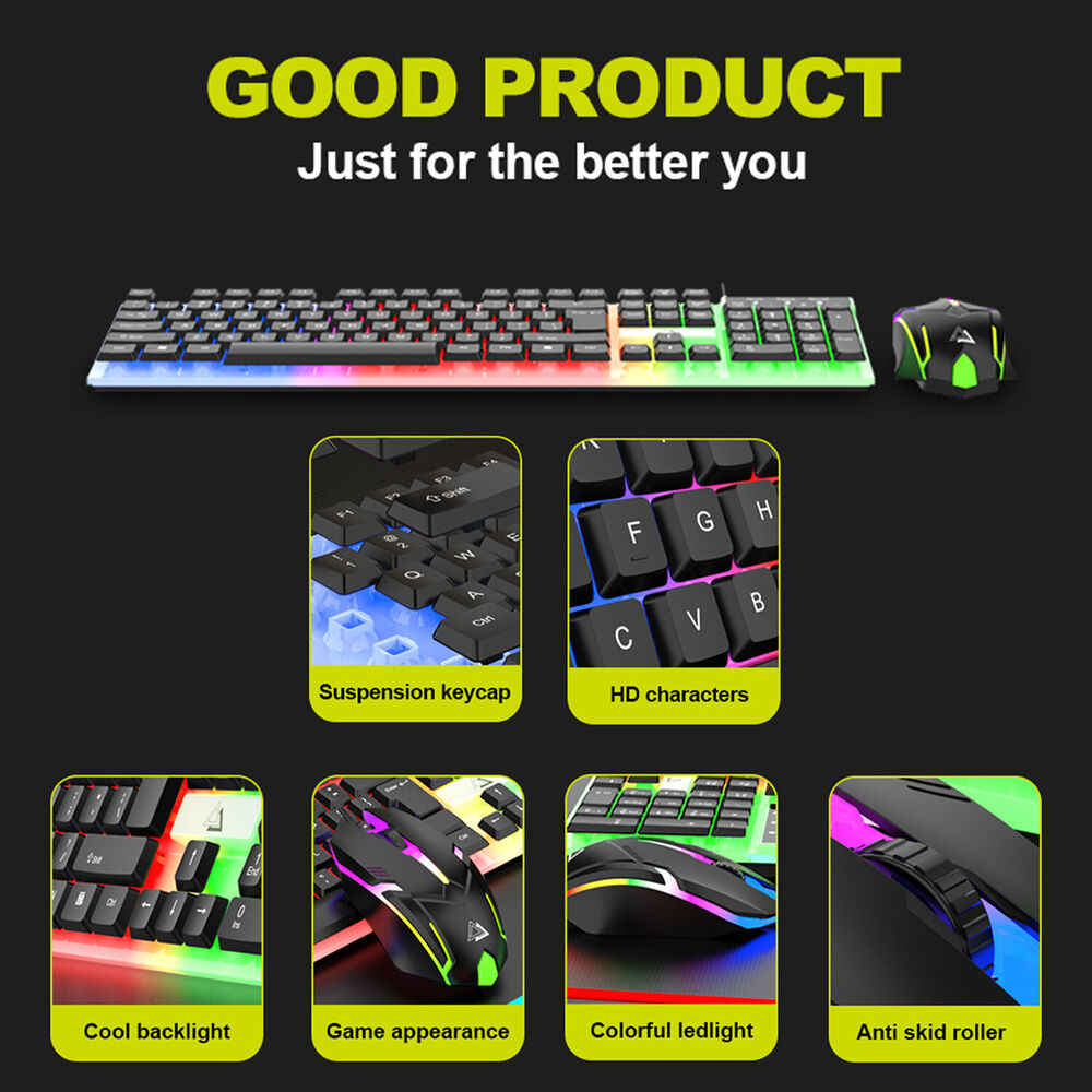 Premium RGB LED Rainbow Backlit Mechanical Gaming Keyboard and Mouse Combo
