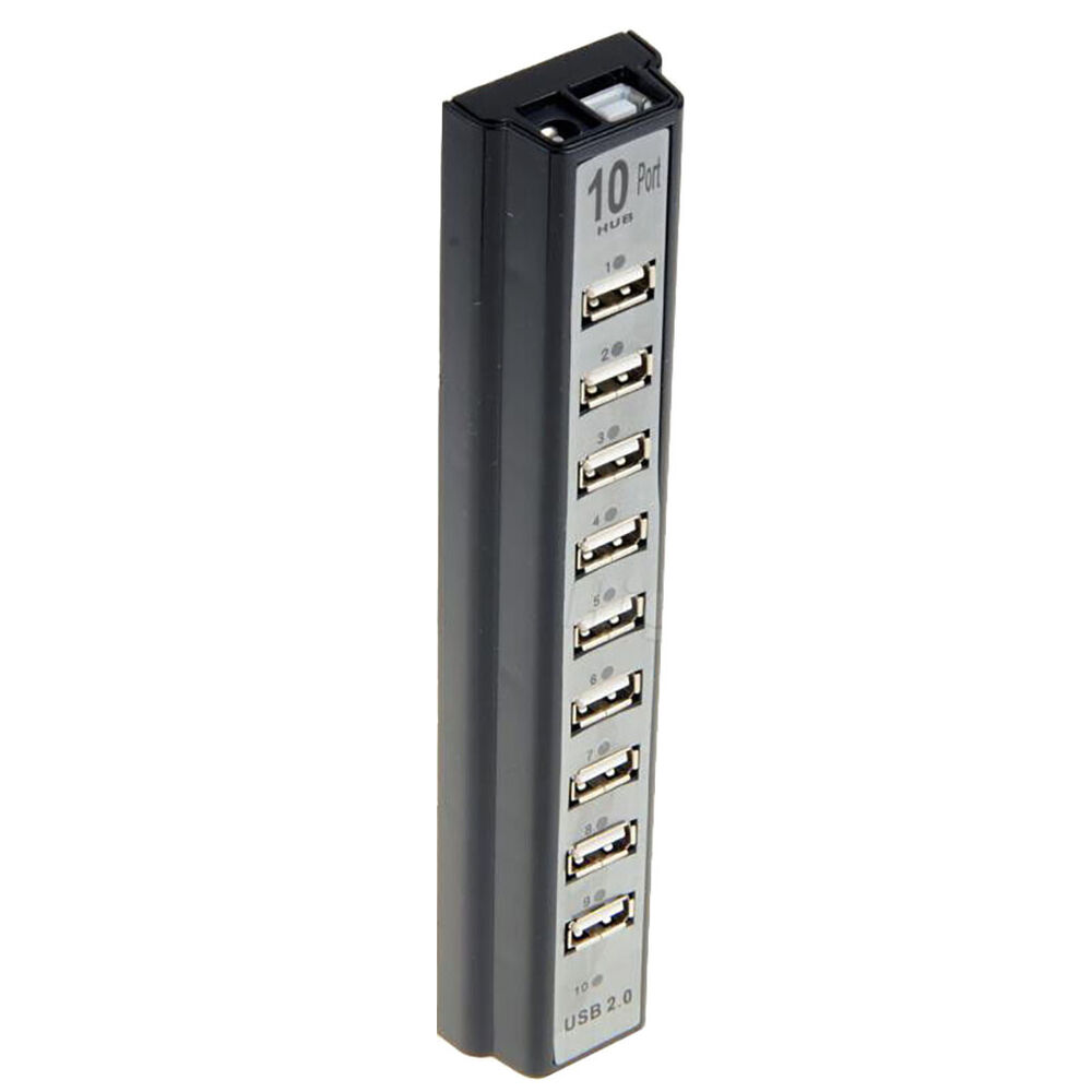 10-Port USB 2.0 Hub with Power Supply for Enhanced Connectivity