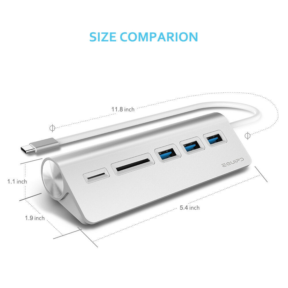 Aluminum USB-C Hub Adapter with 3 USB 3.0 Ports and SD/TF Card Reader