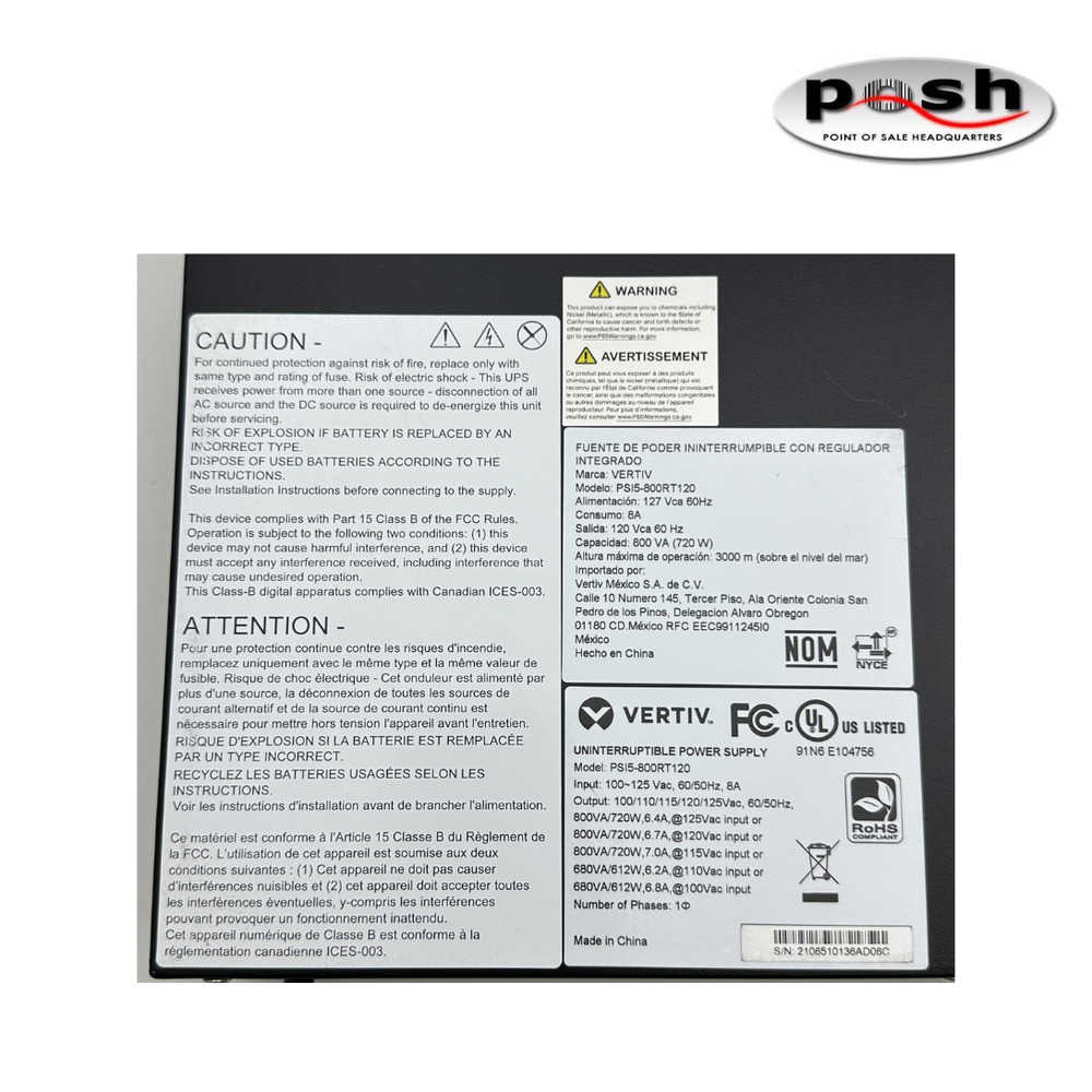 Vertiv Liebert PSI5-800RT120 - 800VA/720W UPS with OEM Batteries