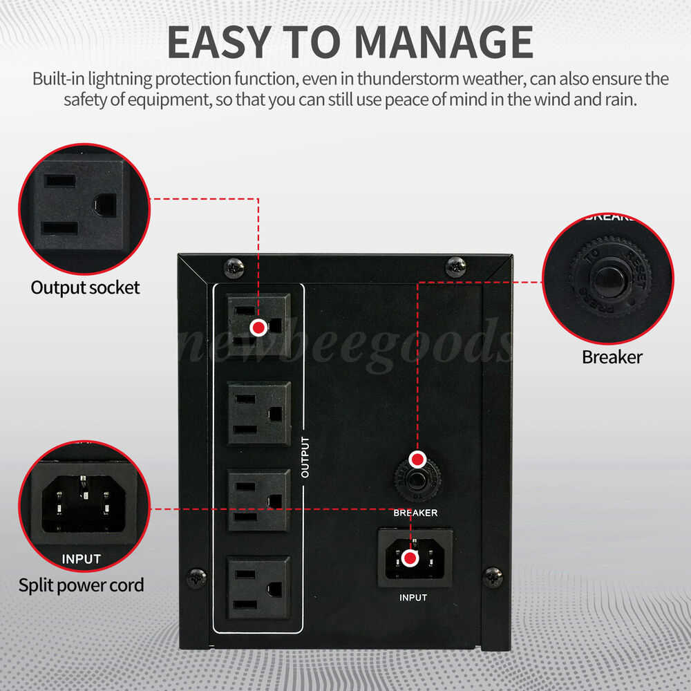 1200VA 720W UPS Power Supply with LCD Display and 4 Outlets