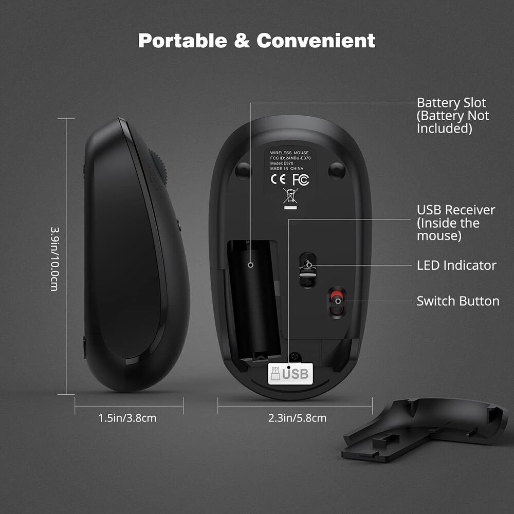 Wireless 2.4GHz Ergonomic Optical Mouse with Adjustable DPI