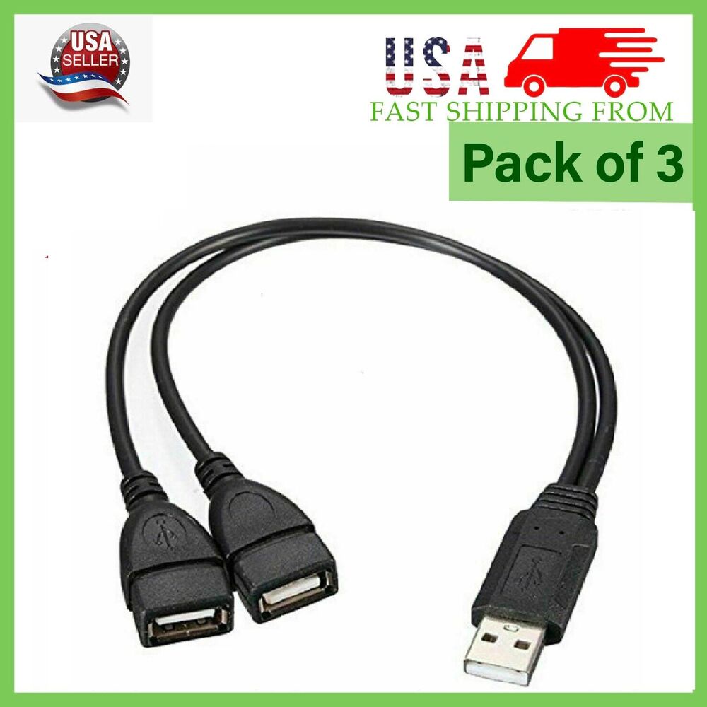 3-Pack USB 2.0 A Male to Dual Female Y Splitter Adapter Cables