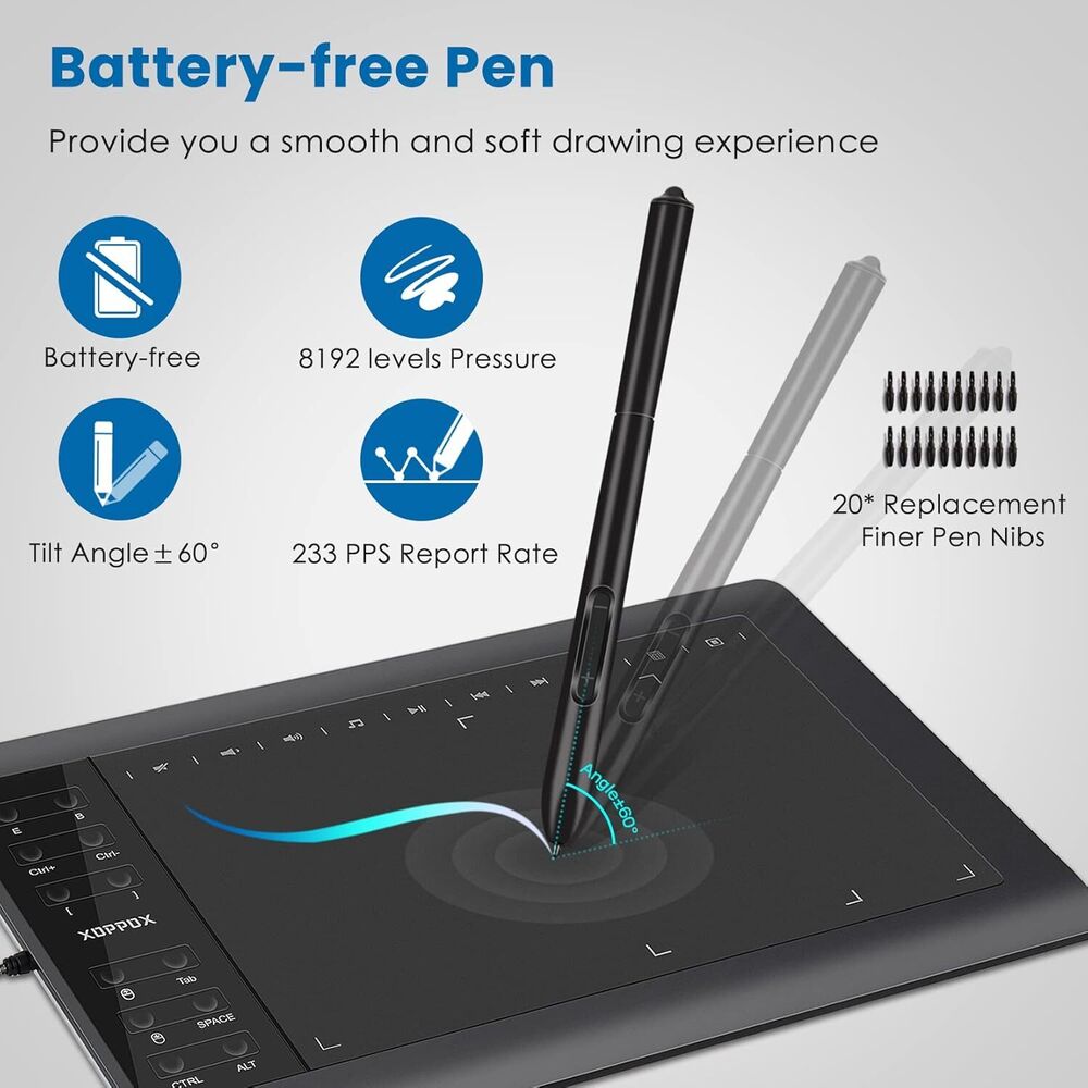 10x6 inch HD Digital Drawing Tablet with Ergonomic Stylus