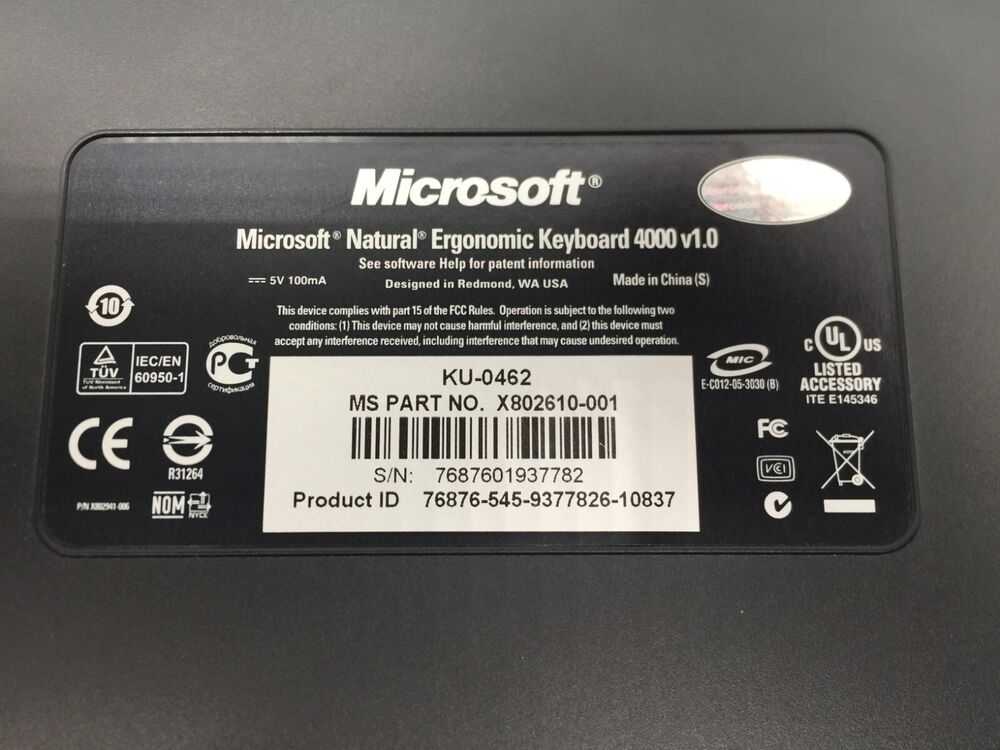 Microsoft Ergonomic Keyboard 4000 v1.0 KU-0462 - Comfortable & Productive Typing