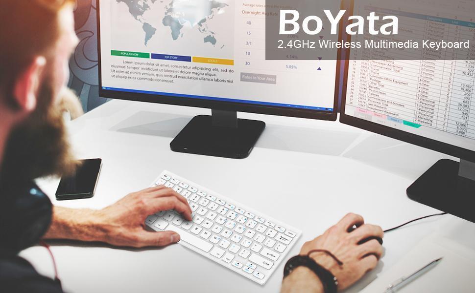 BoYata Slim Wireless Keyboard with Type-C Adapter