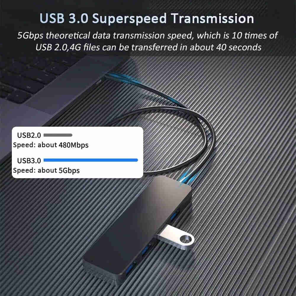 4-Port USB 3.0 Hub for Enhanced Laptop Connectivity