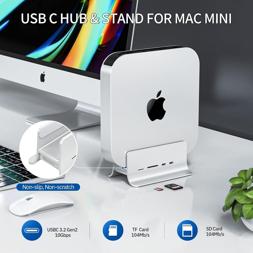 Enhanced Mac Mini USB-C Hub Stand with M.2 SSD Support