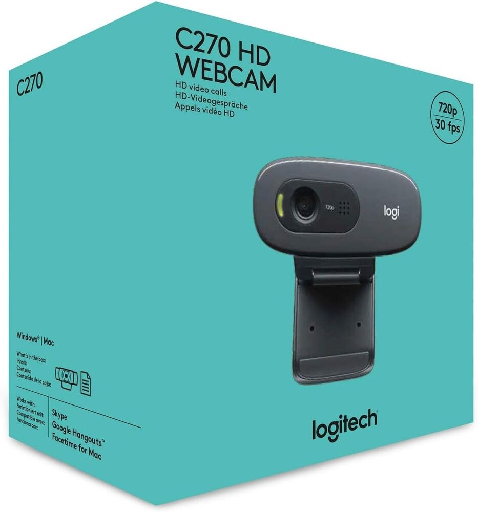 Logitech C270 HD Webcam with Built-in Mic for Clear Video Calls