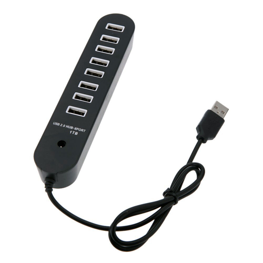8-Port USB 2.0 High-Speed Data Hub with Integrated Cable