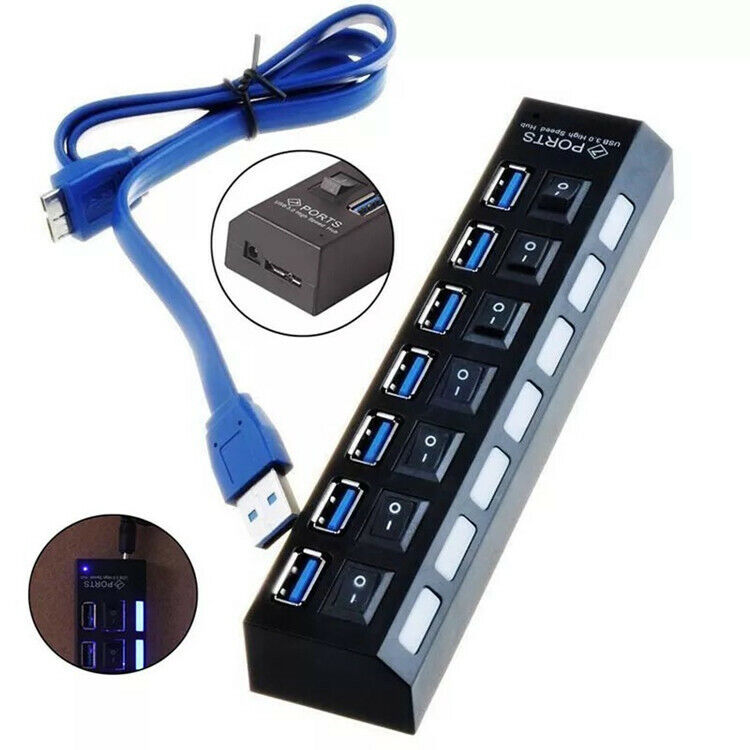 7-Port USB 3.0 Hub with Individual Switches and AC Power