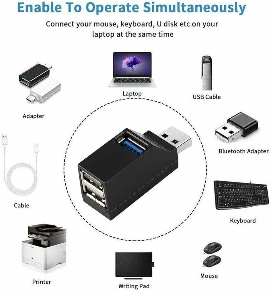 3-Port High-Speed USB 3.0 Hub Splitter for Enhanced Connectivity