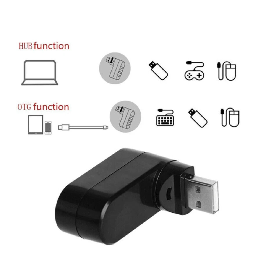 Rotatable USB 2.0 Hub Splitter - 3-Port Multi-Function for Enhanced Connectivity