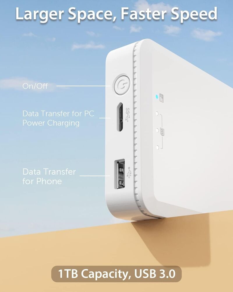 NEWQ 1TB External Hard Drive for iPhone, iPad, MacBook - USB 3.0 & 2.0