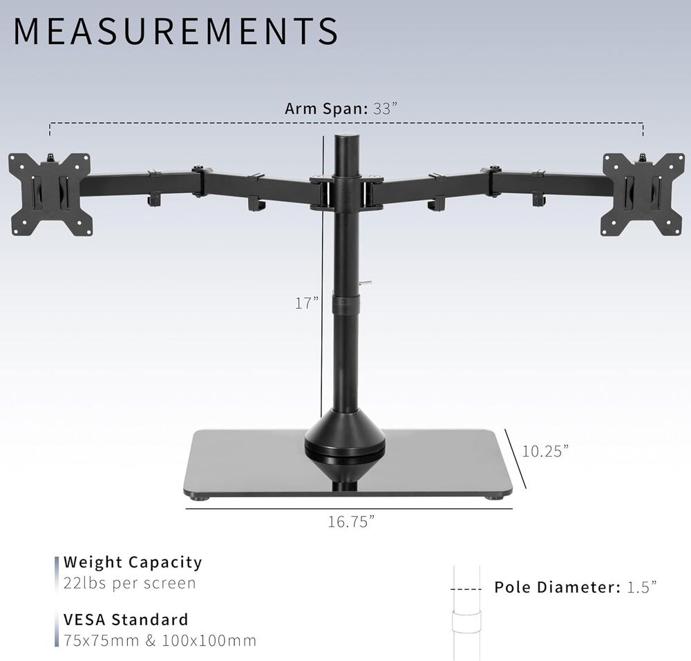 Adjustable Dual Monitor Stand with Sleek Glass Base
