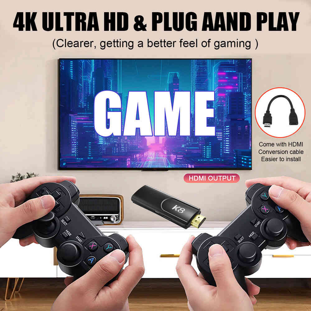 4K HDMI TV Game Stick Console with 64GB Storage and Wireless Gamepad