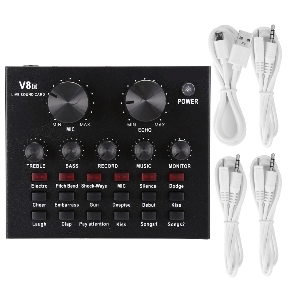 V8S Live Broadcast Sound Card with Stereo Mixer and Headset Microphone