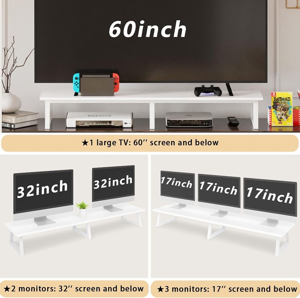 42 Inch White Dual Monitor Riser Stand