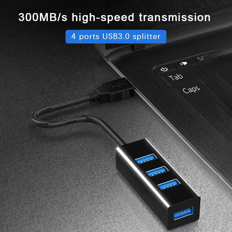 4 Port USB Hub Multi Splitter with Power Adapter