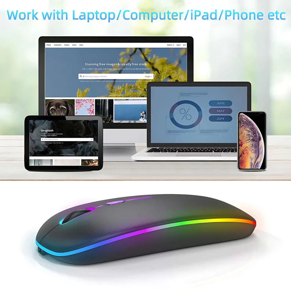 2.4GHz Wireless Optical Mouse with USB Rechargeable and RGB for PC and Laptop