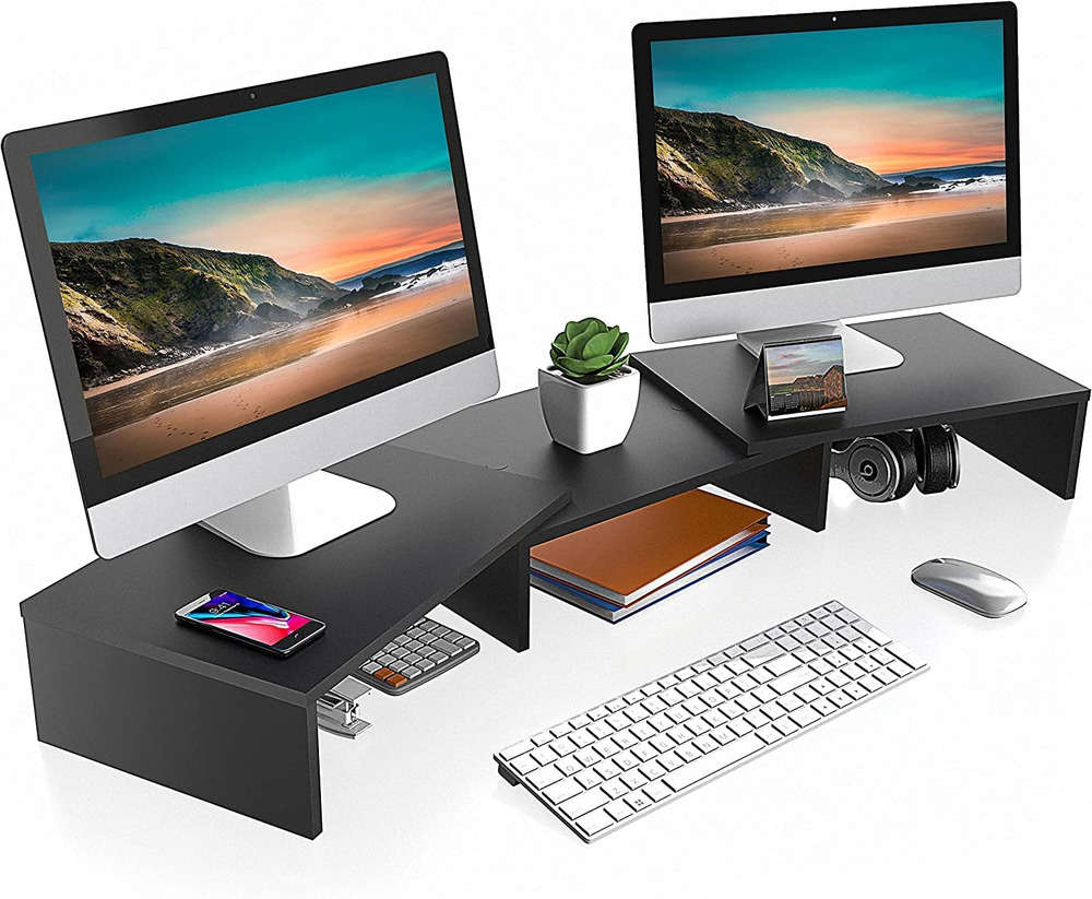 Adjustable Dual Monitor Stand Desk Organizer