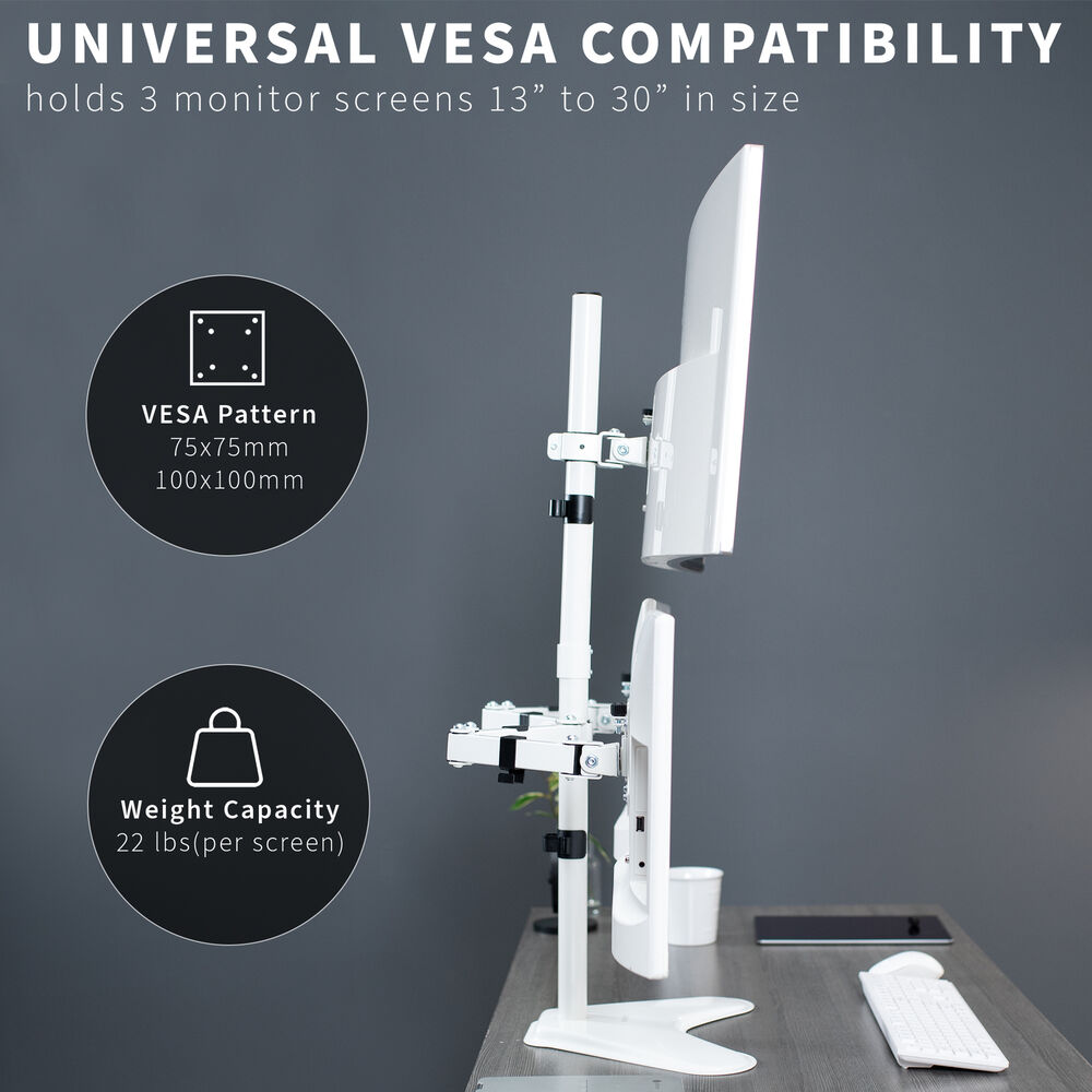 VIVO White Triple Monitor Desk Stand
