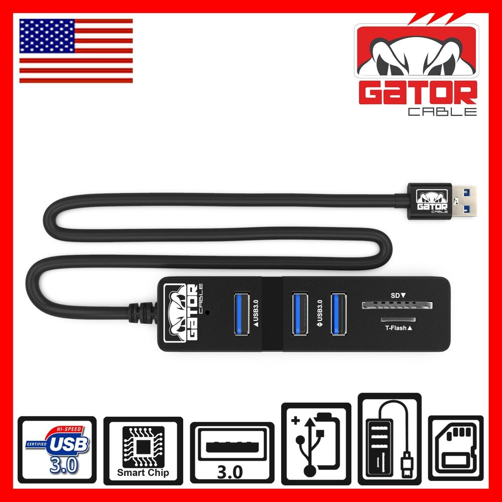 3-Port USB 3.0 Hub with Charger, Data Sync, and SD/TF Card Reader