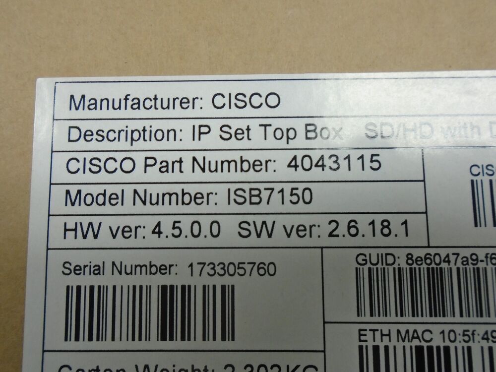 Cisco ISB7150 Internet Protocol Set Top Box