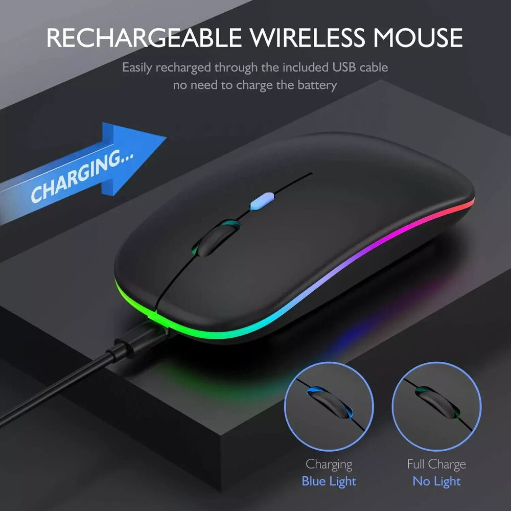 Rechargeable RGB LED Wireless Silent Optical Mouse