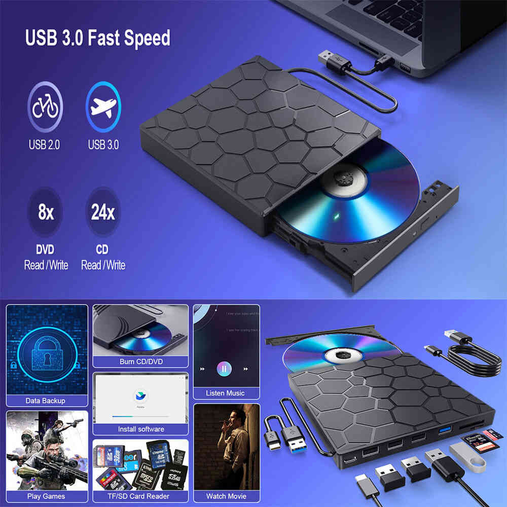 USB 3.0 Slim External CD DVD Drive for Laptops and PCs