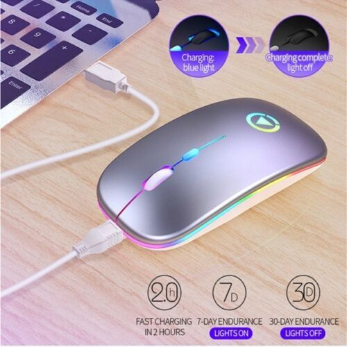2.4GHz Wireless Optical Mouse with USB Rechargeable and RGB for PC and Laptop