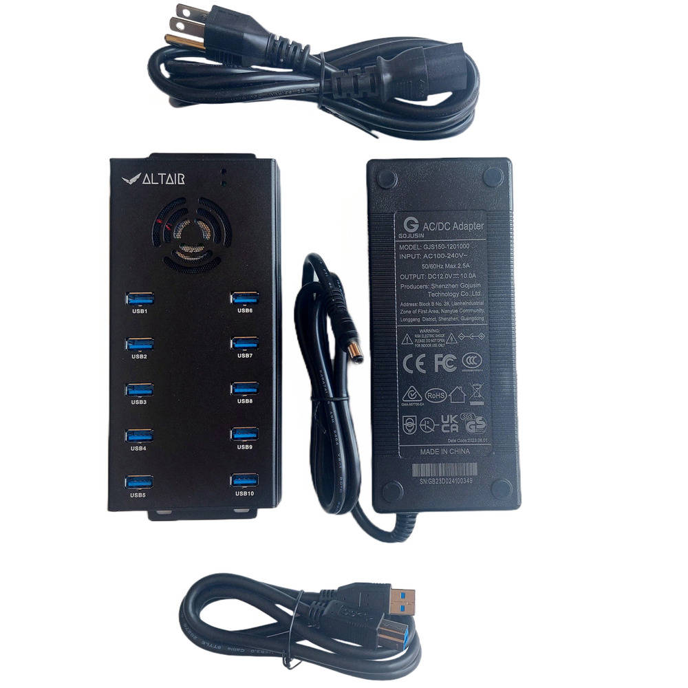 AltairTech 10-Port USB 3.0 Hub with 120W PSU for Gekkoscience Compac F USB Miner