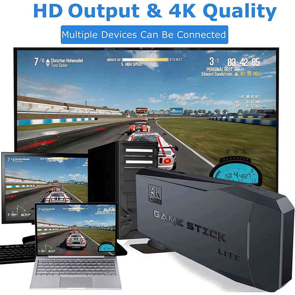 4K HDMI TV Game Stick with 64GB Storage and 30000+ Games