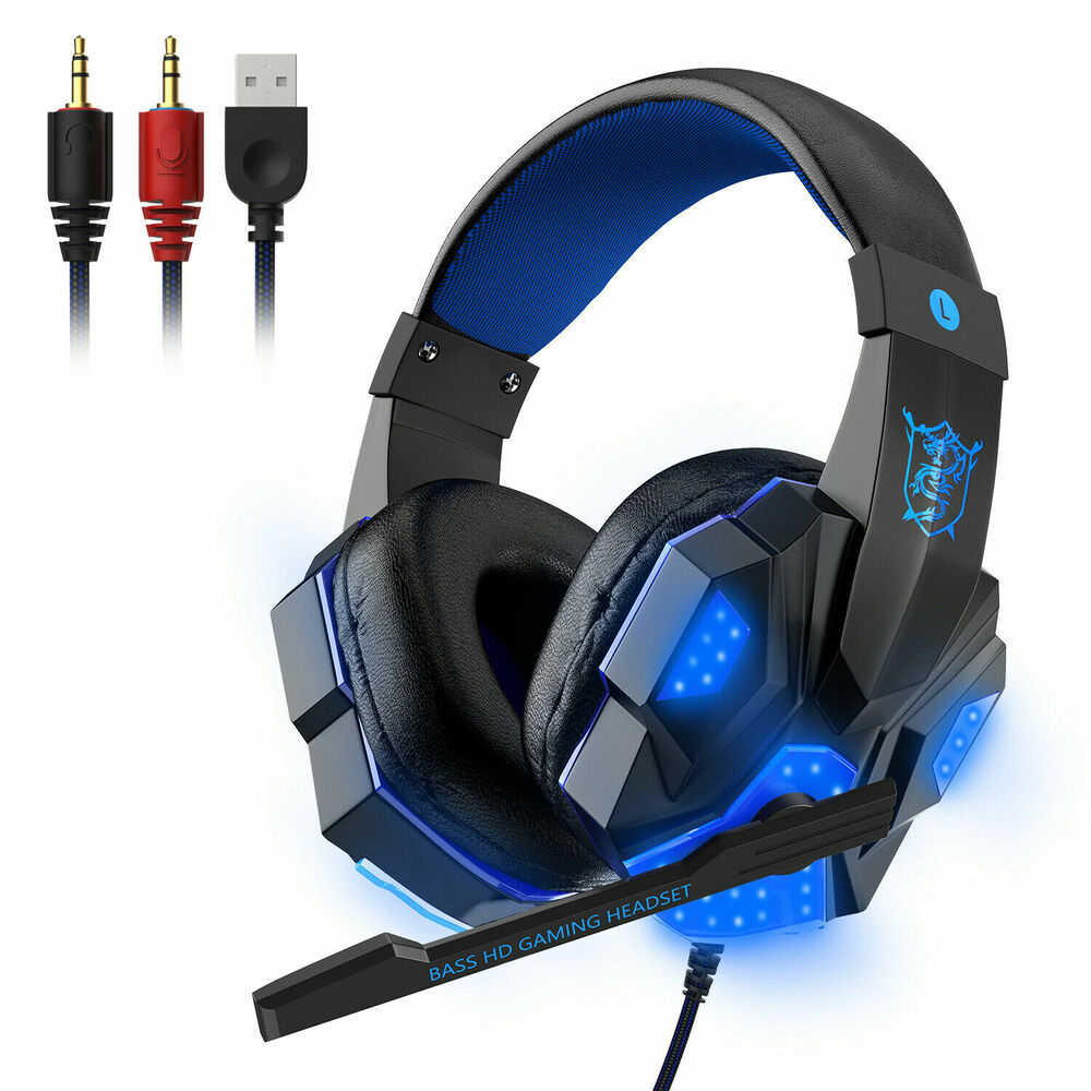 3.5mm Gaming Headset with Mic, LED Light, Stereo Bass Surround for PC, PS4, Xbox One