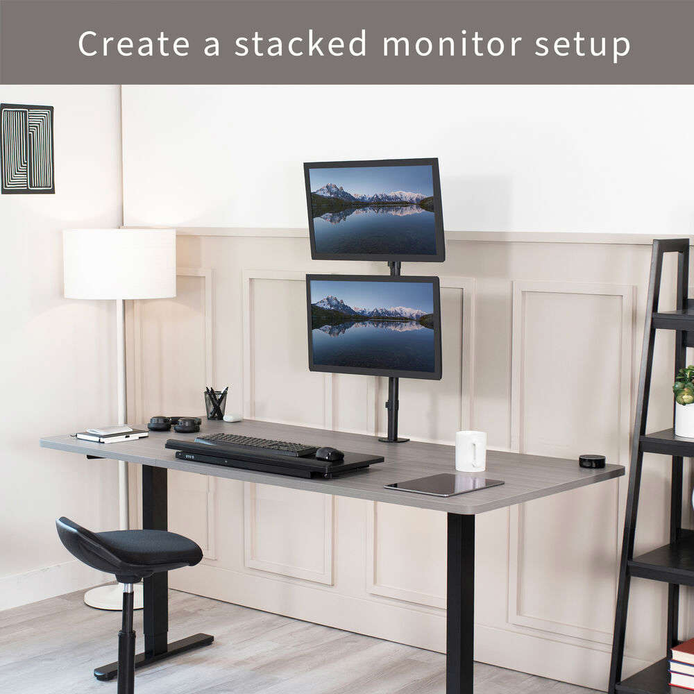 Stacked Vertical Dual LCD Monitor Desk Mount Stand