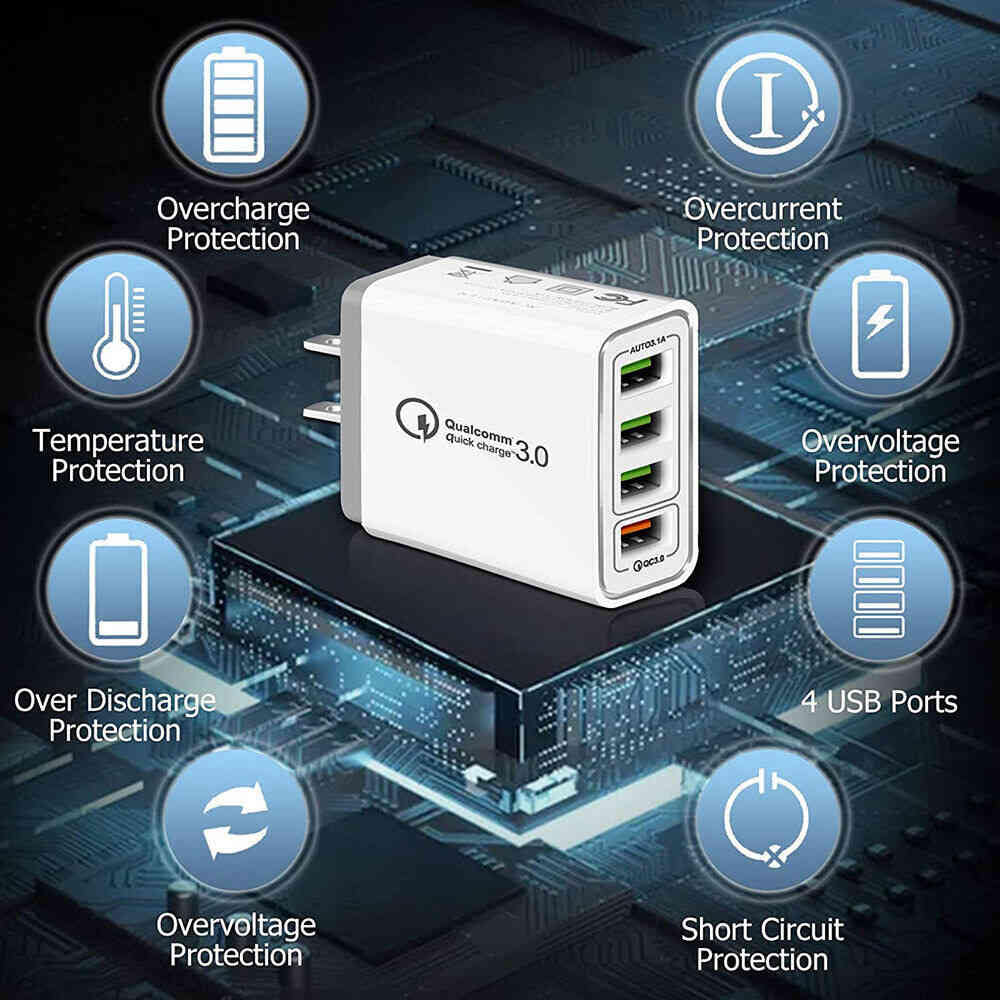 4 Port Fast Quick Charge QC 3.0 USB Hub Wall Charger