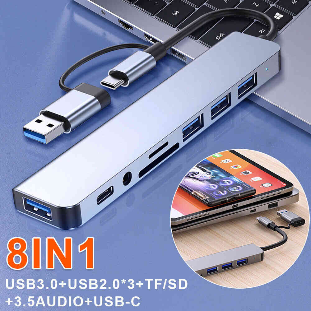 Multiport USB-C Hub Type C To USB 8 in 1 Adapter