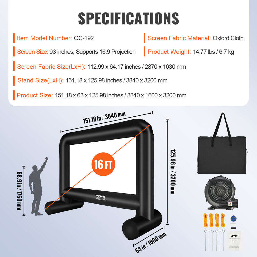 VEVOR 16 FT Inflatable Movie Screen with Blower