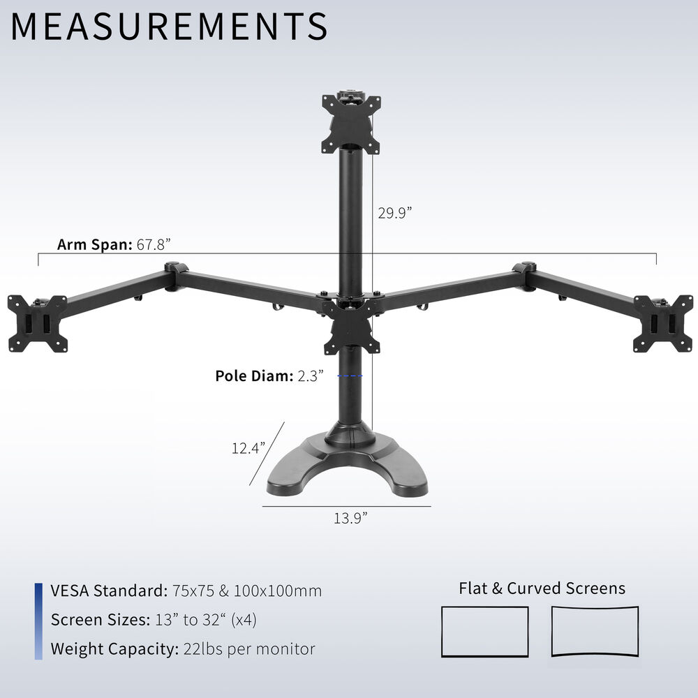 VIVO Steel Adjustable 3+1 Quad Monitor Stand