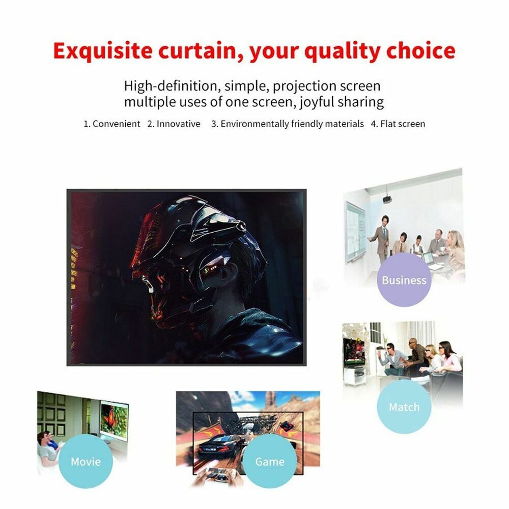 60-150 Inch HD Projector Screen 16:9 for Home 4K Movie Theater