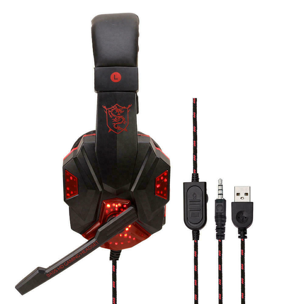 3.5mm Gaming Headset with Mic, LED Light, Stereo Bass Surround for PC, PS4, Xbox One