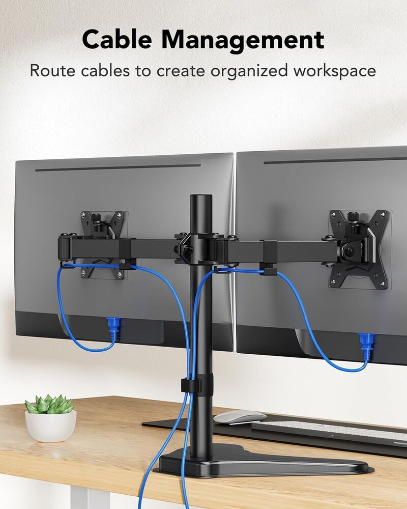 Enhanced Workspace with Fully Adjustable Dual Monitor Stand