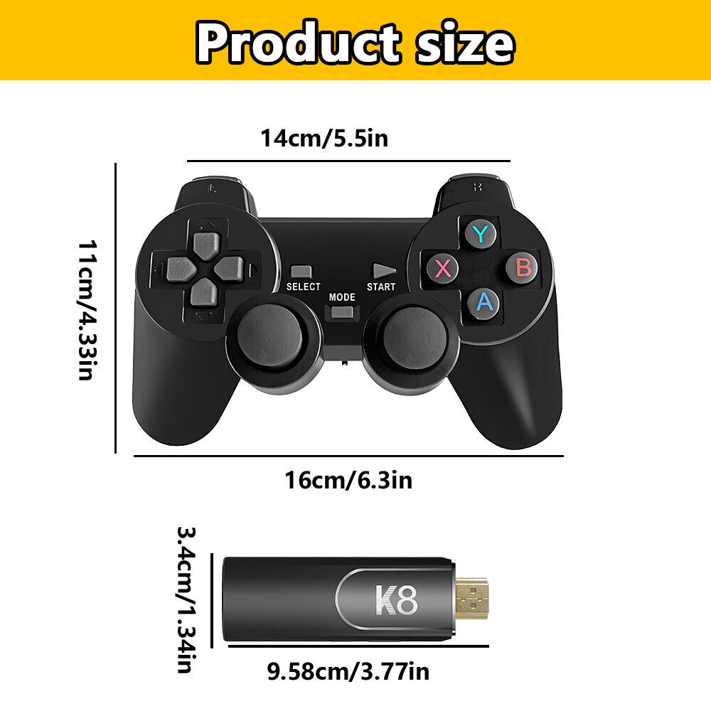 4K HDMI TV Game Stick Console with 64GB Storage and Wireless Gamepad
