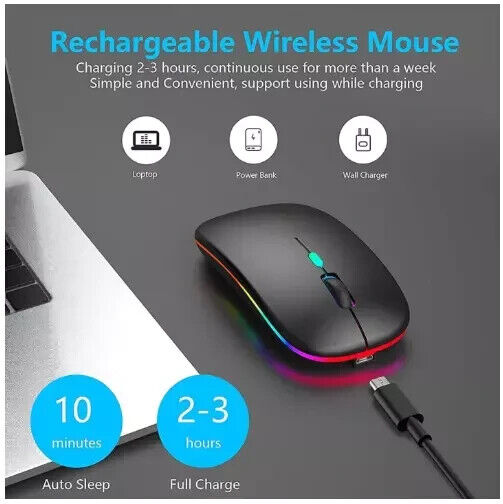 Rechargeable RGB LED Wireless Silent Optical Mouse